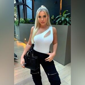 Fashion Nova White Cutout One-Shoulder Bodysuit